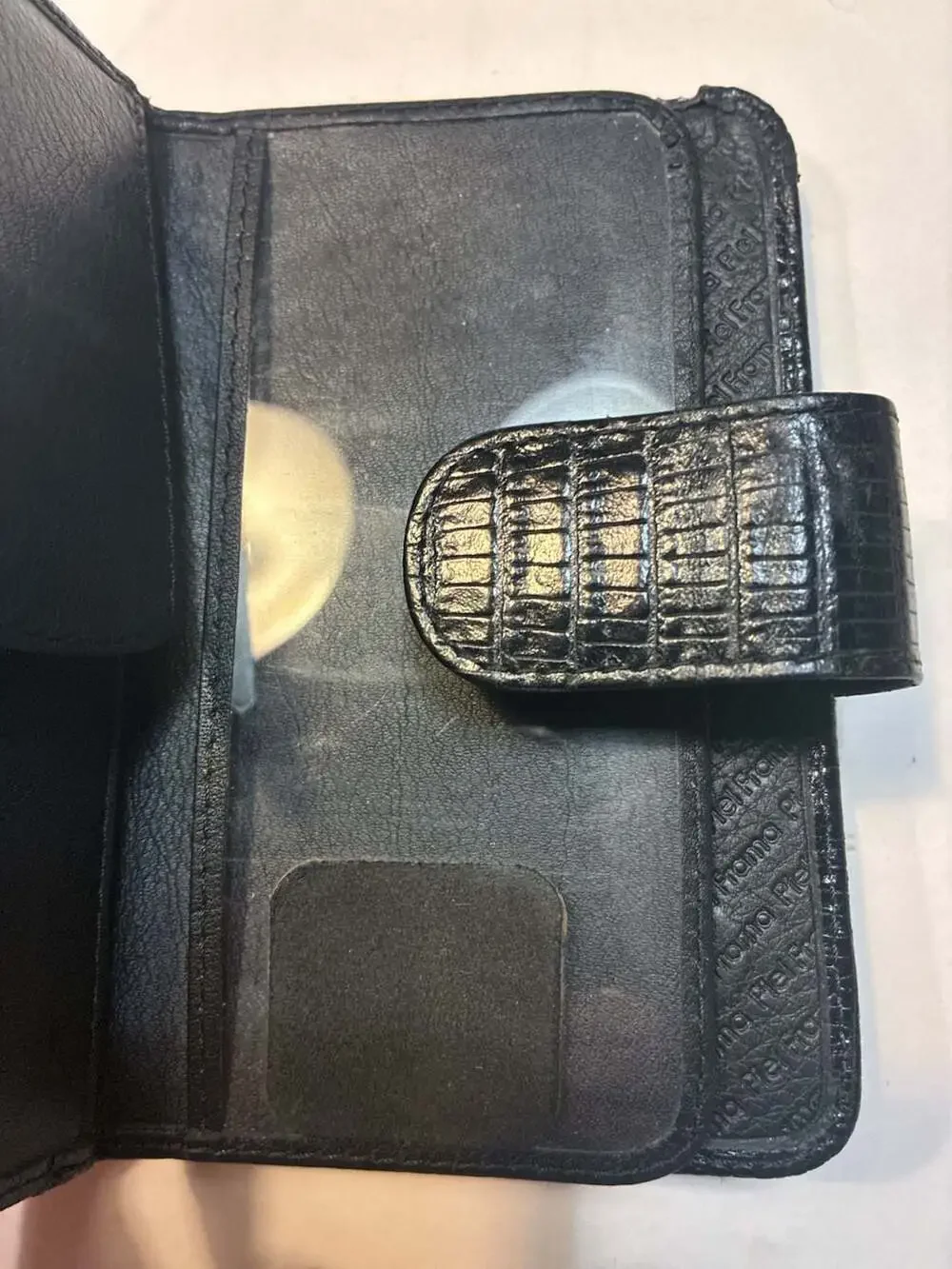 Piel Frama Black Croco Embossed Leather Wallet Phone Case